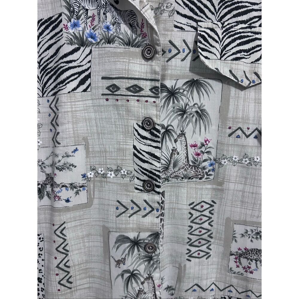 Tapestry VTG Safari Animal Print Women’s Short Sleeve Button Down Top Size 14/16 - Picture 4 of 11